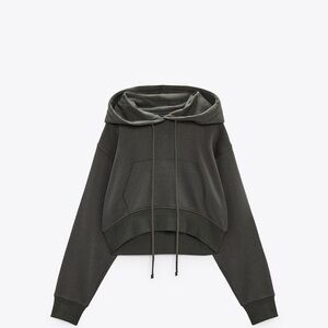 Zara Gray Cropped Hoodie Sweater Size Small